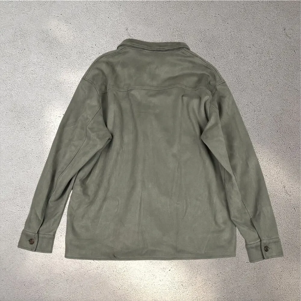Zara Faux Suede Overshirt Jacket Men's XL Green Cabincore Nature Rustic Outdoor